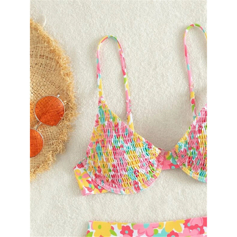 Bikini femme à taille haute avec motif floral et fines bretelles R&B