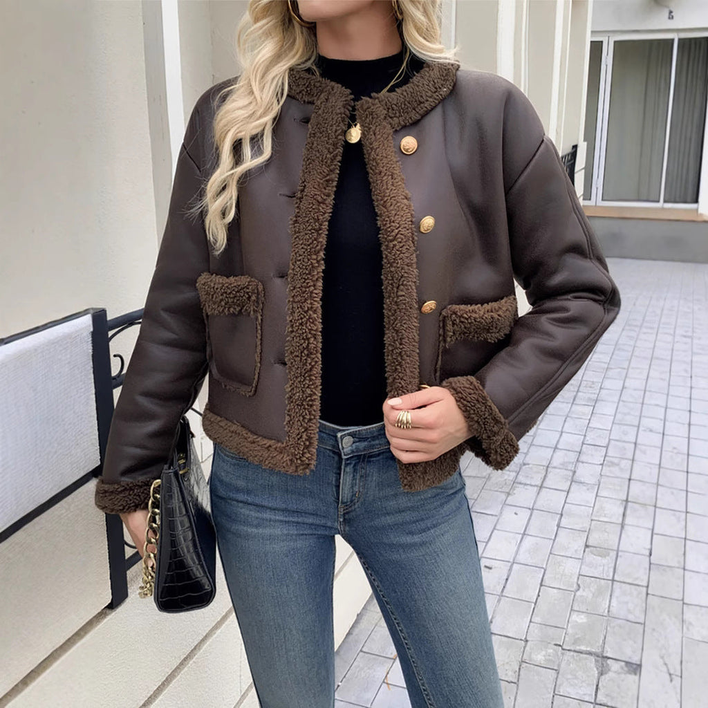 Veste courte pour femmes avec col et poches appliquées