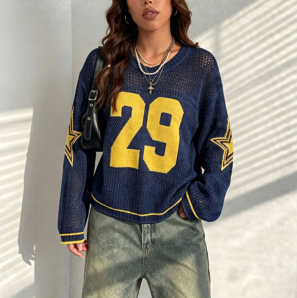Pull cropped en maille oversize pour femmes avec décolleté en V Echoarchiv