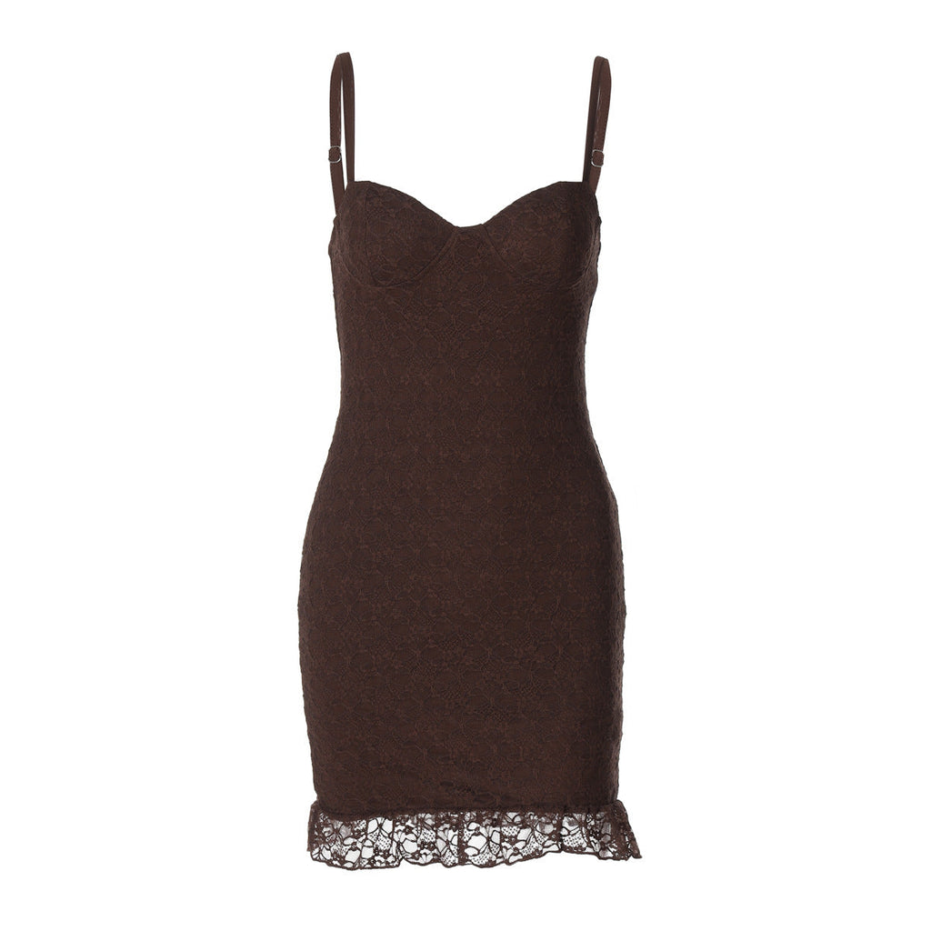Robe en dentelle ajustée pour femmes avec décolleté bustier séduisant et ourlet décoratif - Mode Heidi