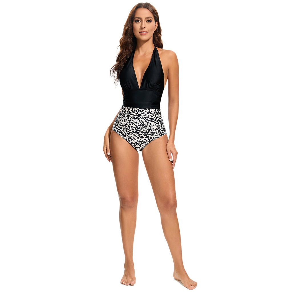 Maillot de bain pour femmes avec décolleté en V raffiné et mélange de motifs R&B