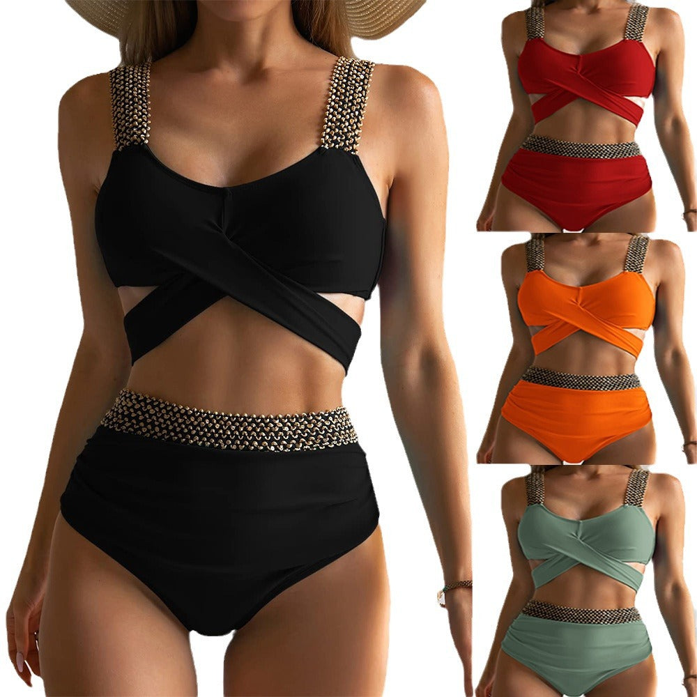 Ensemble de bikini taille haute pour femmes avec haut à nouer stylé R&B