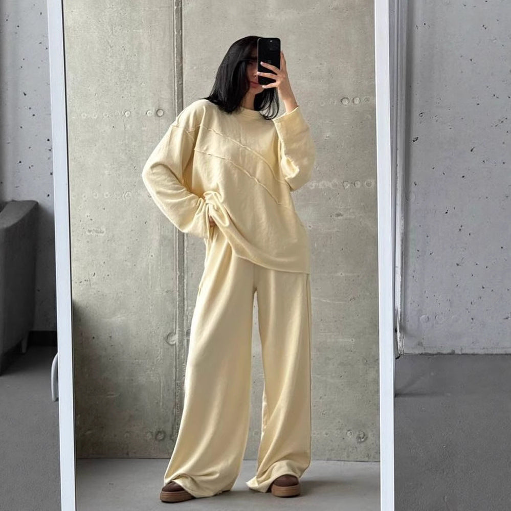 Ensemble lounge oversize doux pour femmes avec coutures décoratives diagonales et pantalon palazzo extra large Echo Archive