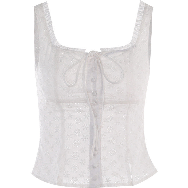 Top tendance pour femmes avec un design en dentelle nostalgique et des bretelles fines R&B