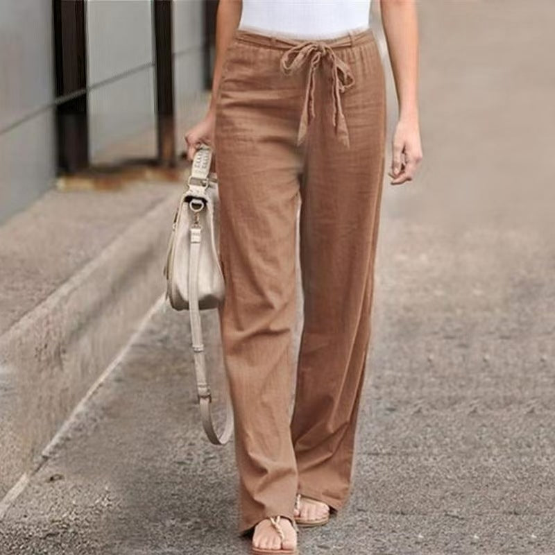 Pantalon large de lounge pour femmes avec taille élastique haute et cordon décoratif