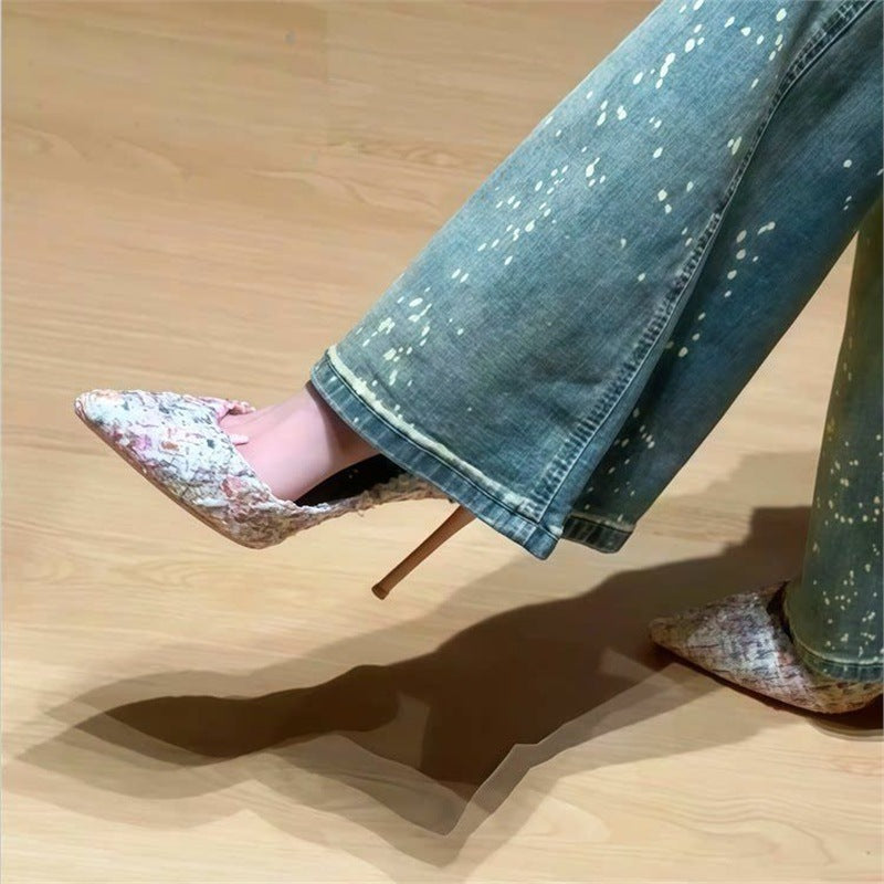 Pumps à talons hauts pointus élégants pour femmes avec design tressé R&B