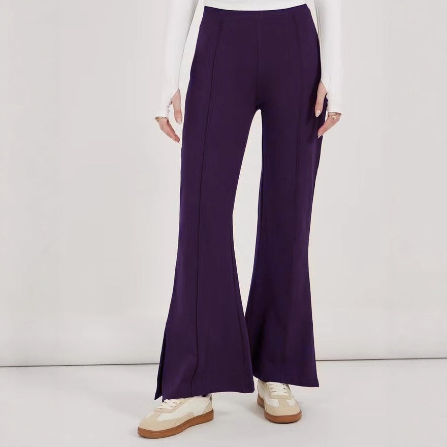 Pantalon évasé pour femmes à taille haute, avec pli permanent et fente latérale