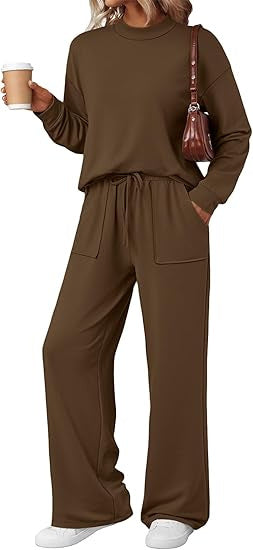Ensemble de Loungewear Femme en jersey doux avec col rond et pantalon à cordon