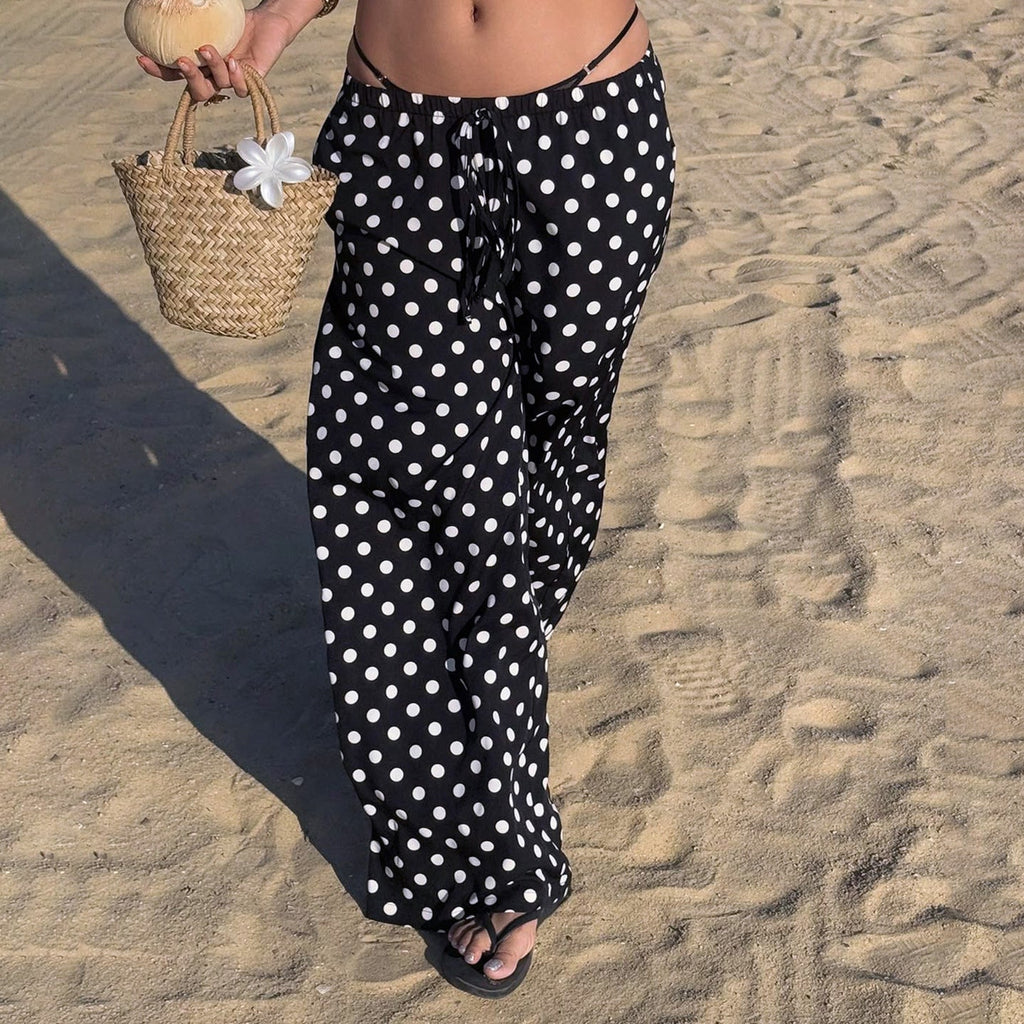 Pantalon Palazzo large pour femmes avec taille élastique et motif à pois Echo Archiv