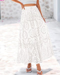 Jupe maxi Boho pour femmes avec des inserts aérés et un motif ajouré ludique R&B
