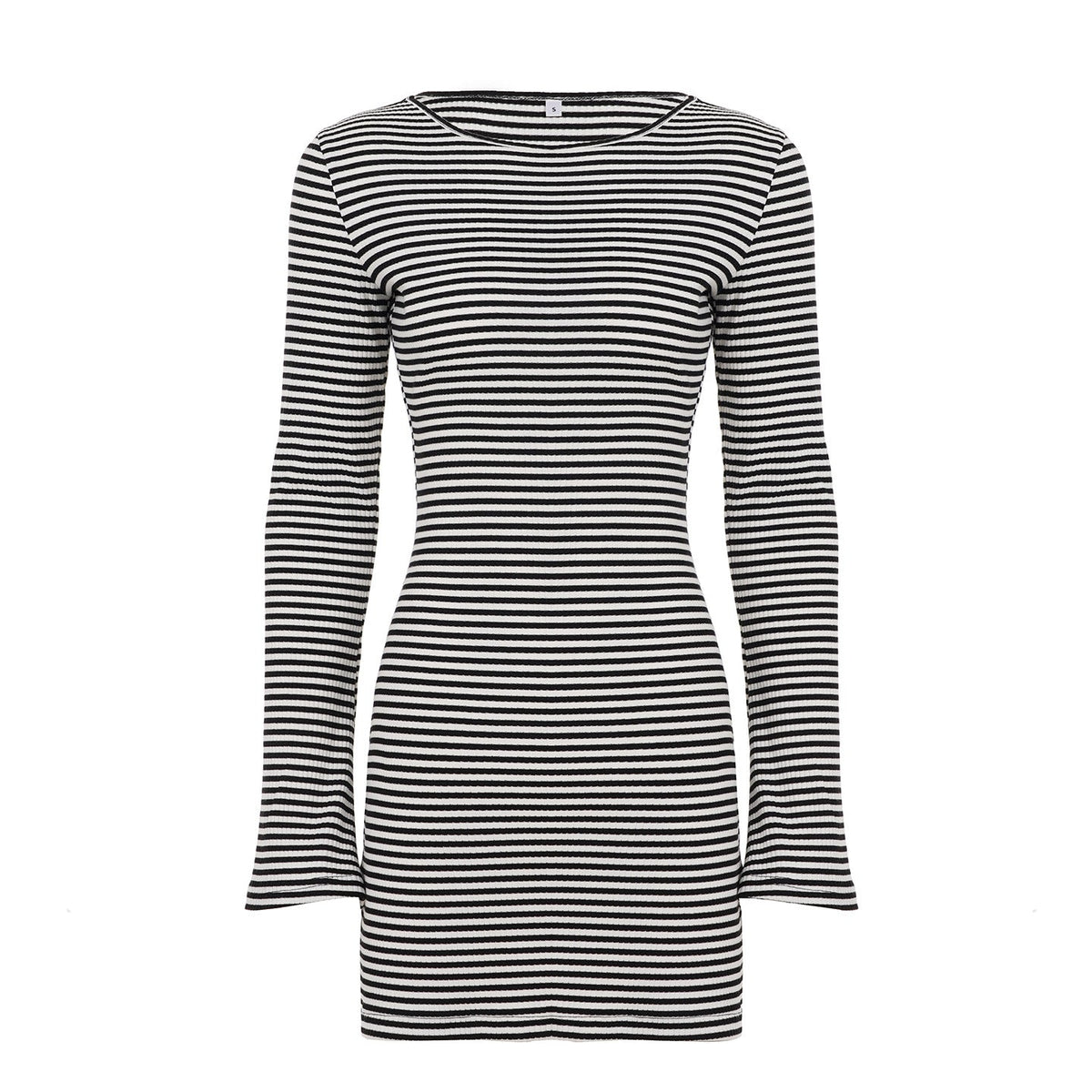 Robe mini côtelée cintrée pour femmes avec décolleté bateau et manches évasées Echo Archiv