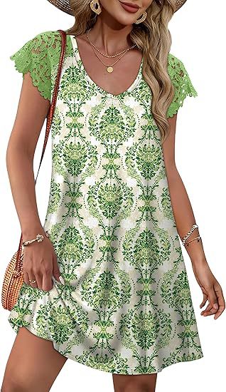 Robe d'été pour femmes avec des manches en dentelle élégantes et un motif floral R&B