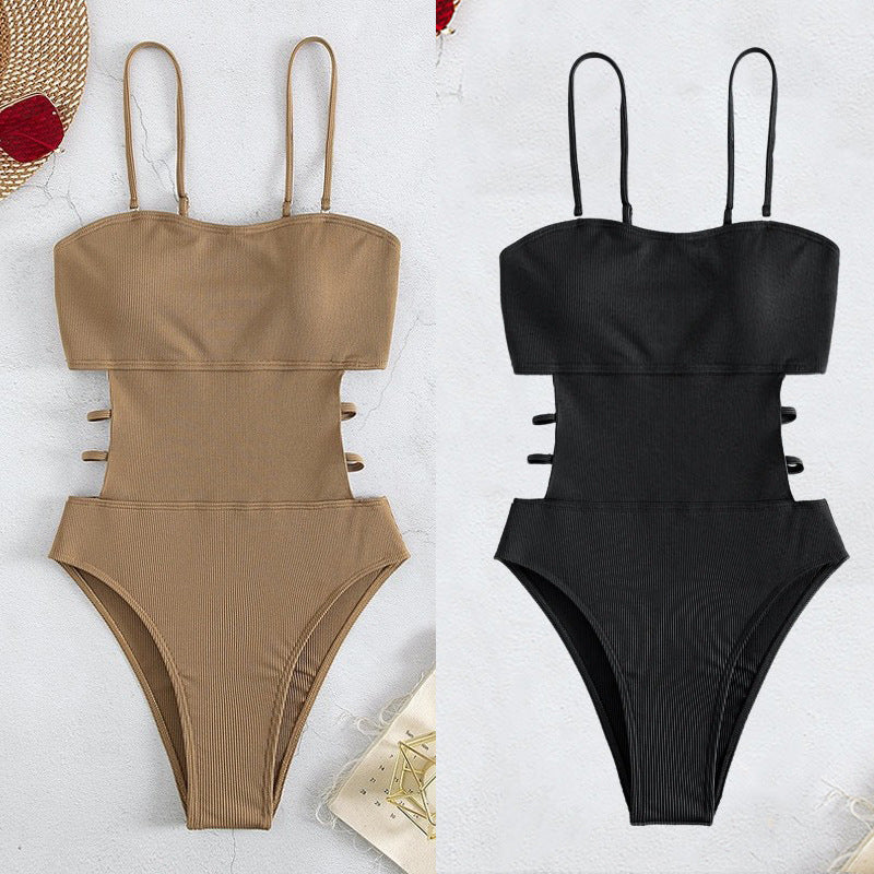 Maillot de bain une pièce femme à haute coupe avec des détails de lacets tendance R&B