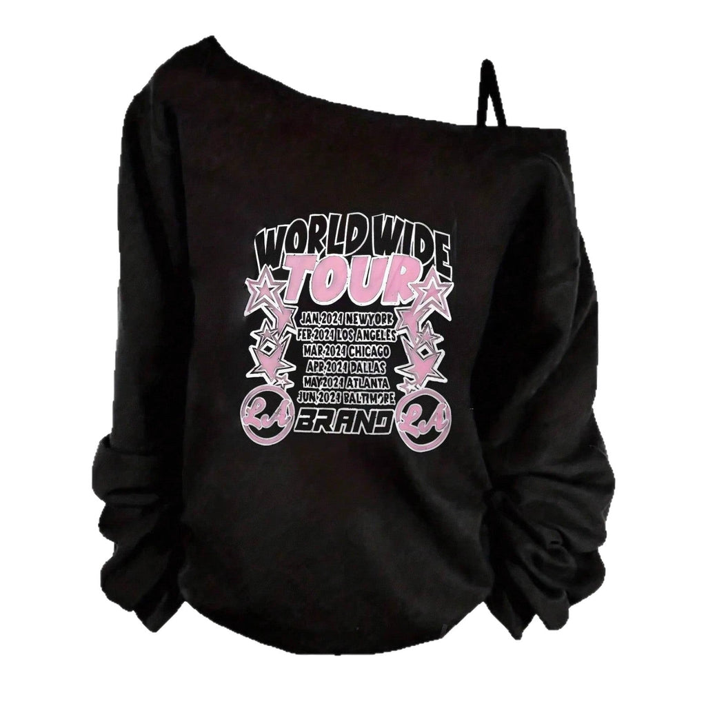 Sweatshirt asymétrique Off-Shoulder pour femmes avec impression de tournée et coupe oversized Echo Archiv