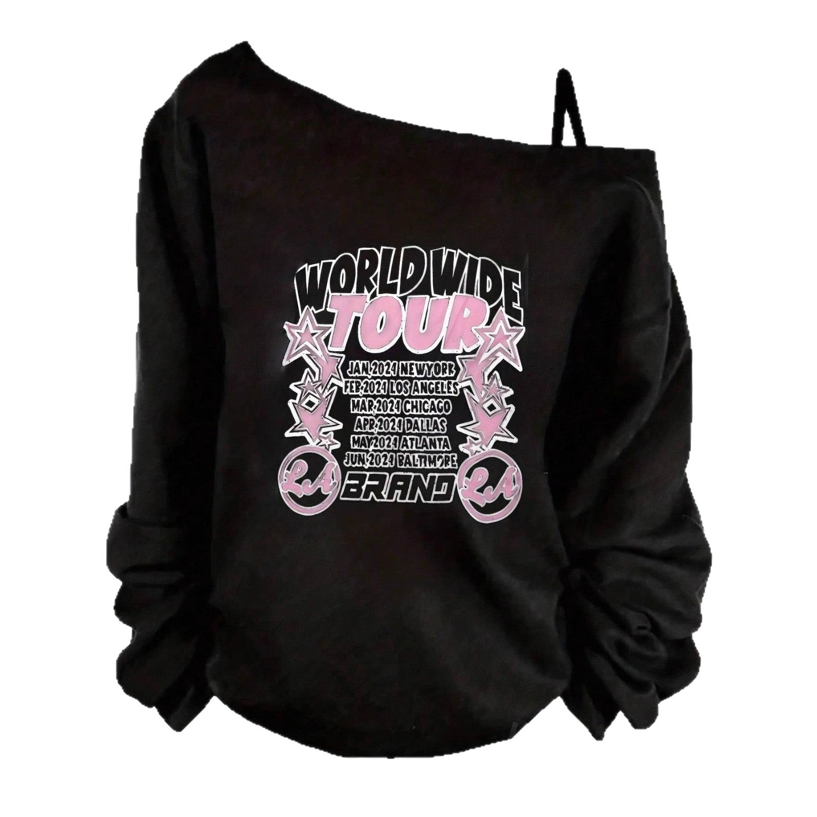 Sweatshirt asymétrique Off-Shoulder pour femmes avec impression de tournée et coupe oversized Echo Archiv