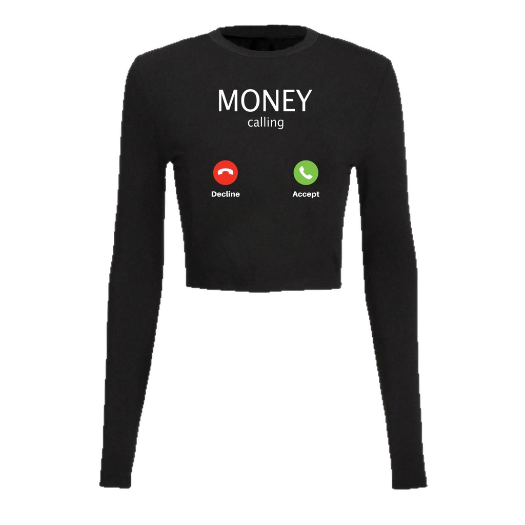 T-shirt cropped à manches longues pour femmes avec impression statement accrocheuse et design d'icône d'appel Echo Archiv