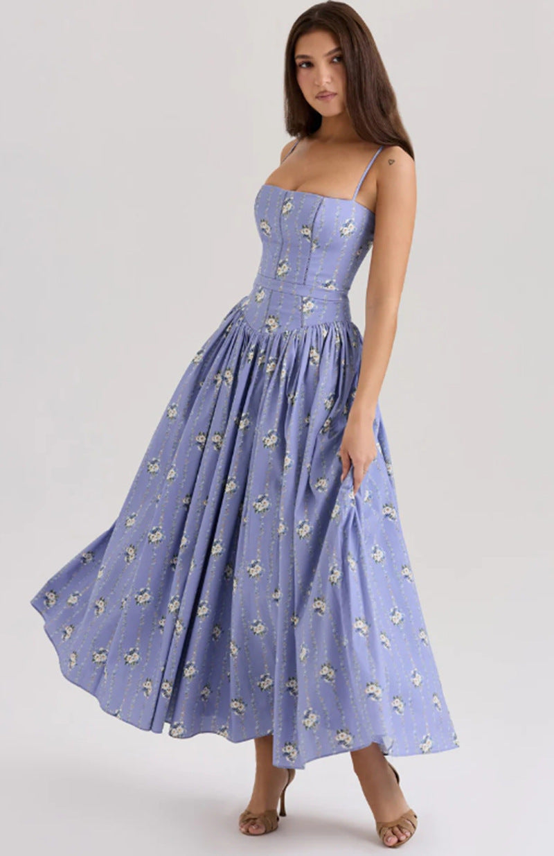 Robe corset cintrée pour femmes avec bretelles spaghetti et jupe évasée R&B