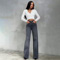 Jeans évasés taille haute pour femmes avec imprimé léopard discret, jambe large et ourlet brut Echo Archiv