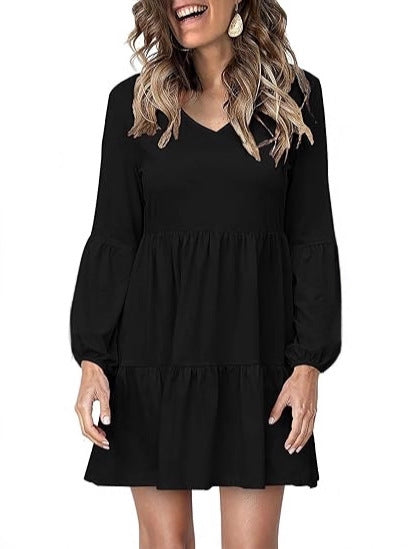 Robe Mini à Volants pour Femmes avec Décolleté en V et Manches Ballon Echoarchiv