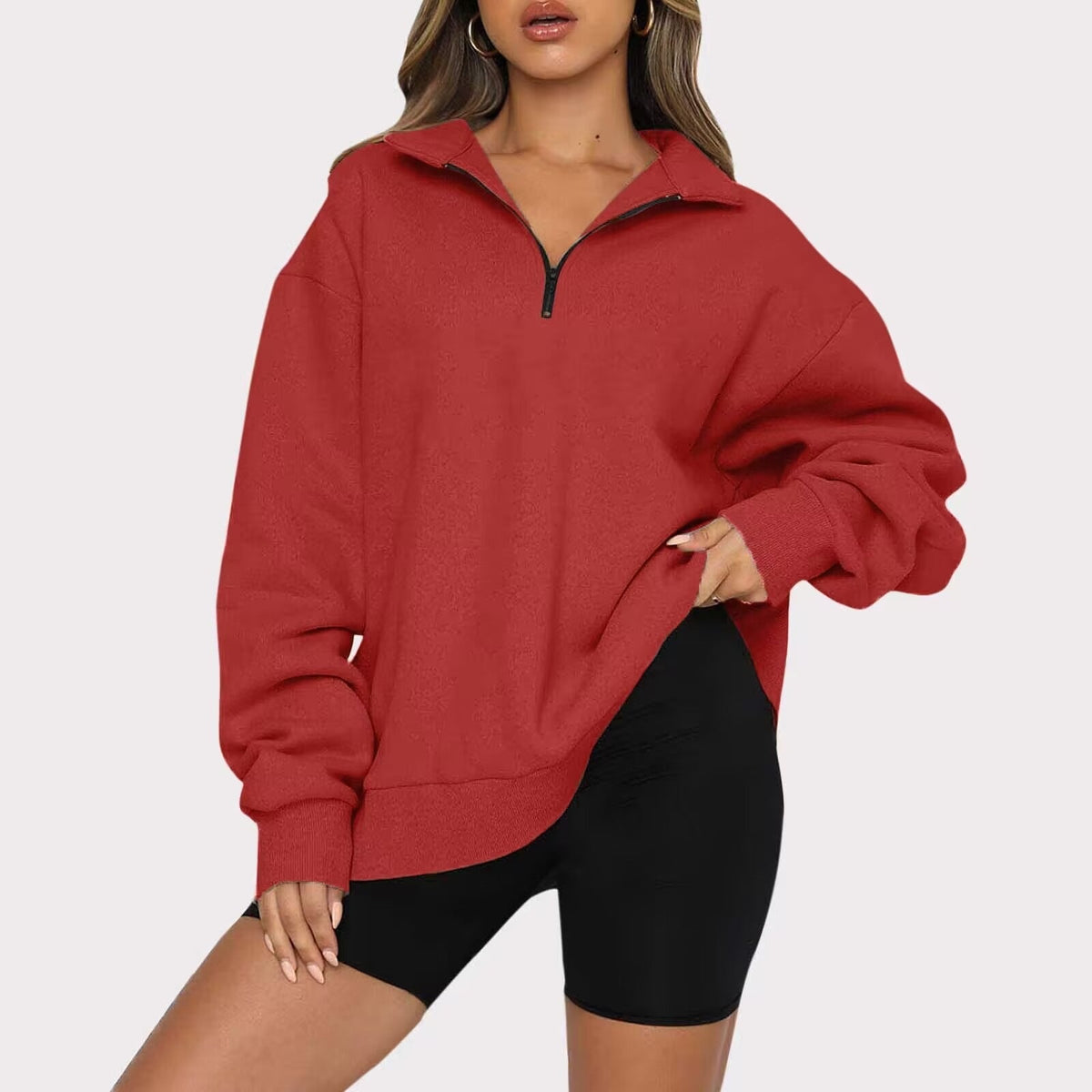 Sweatshirt oversized pour femmes avec demi-zip, doublure en polaire douce et poche kangourou Echo Archiv