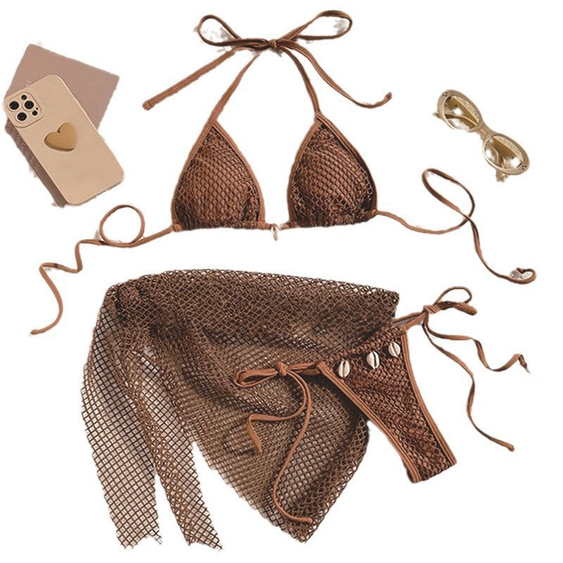 Ensemble de bikini en filet pour femmes avec des détails en coquillage raffinés R&B