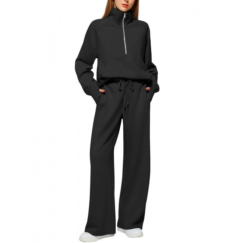 Ensemble de lounge pour femmes en deux parties avec demi-zip, col montant et pantalon palazzo ample Echoarchiv