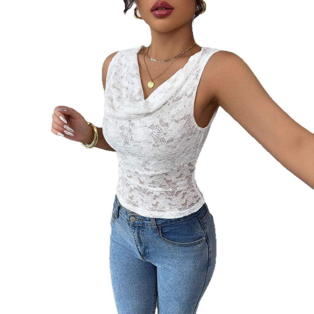 Top en dentelle pour femmes avec décolleté en cascade et taille cintrée R&B