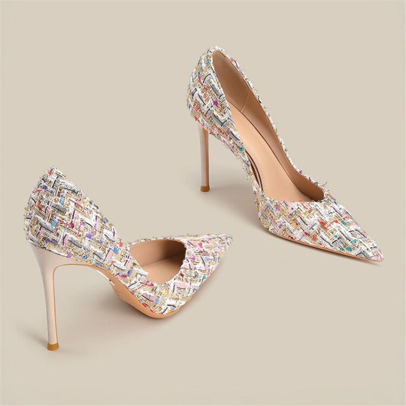 Pumps à talons hauts pointus élégants pour femmes avec design tressé R&B