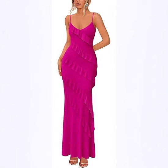 Robe maxi femme avec volants et bretelles spaghetti R&B