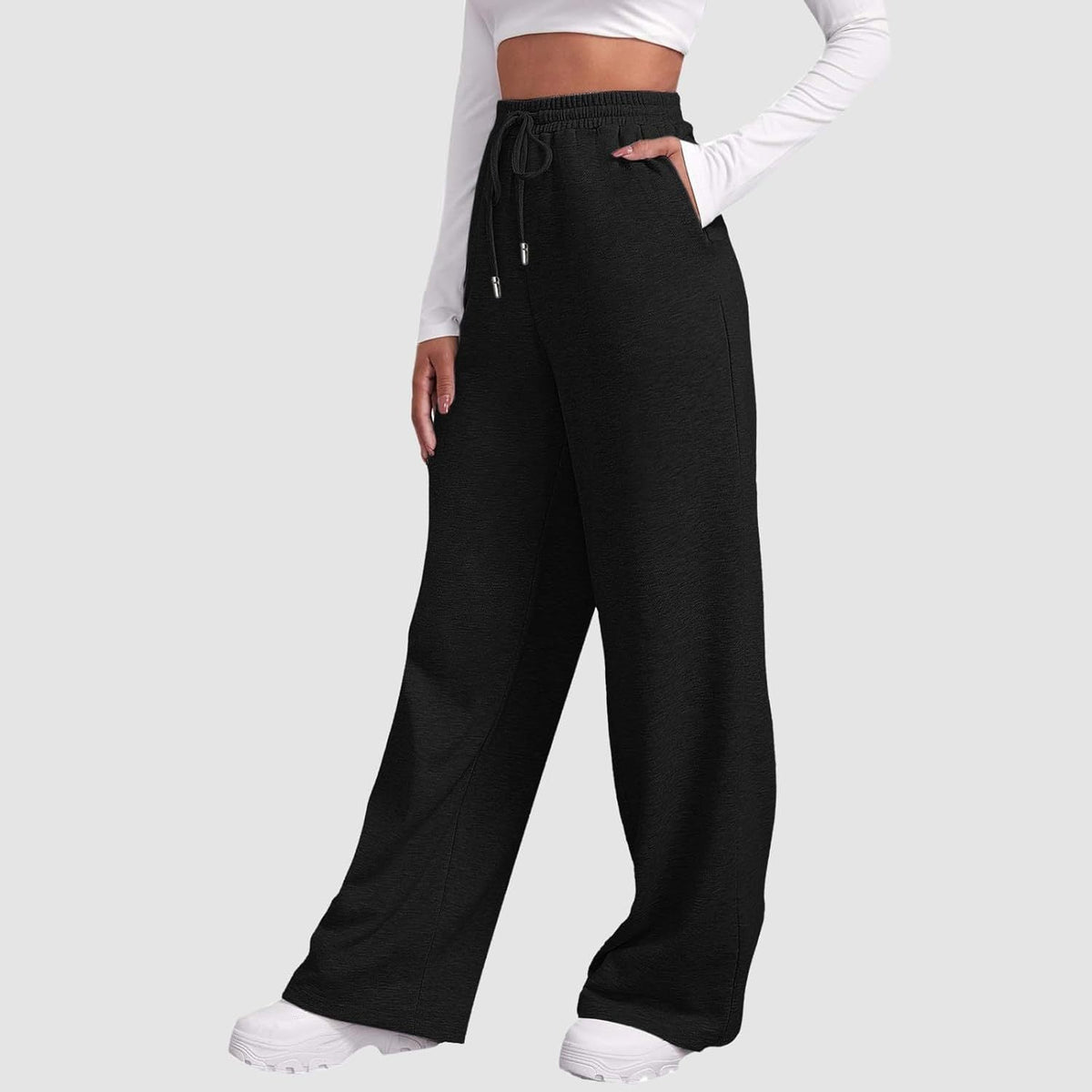 Pantalon lounge palazzo taille haute large pour femmes avec ceinture élastique confortable, cordon de serrage et poches latérales Echo Archiv
