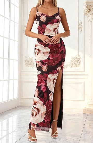 Robe maxi femme avec fente latérale et design floral R&B