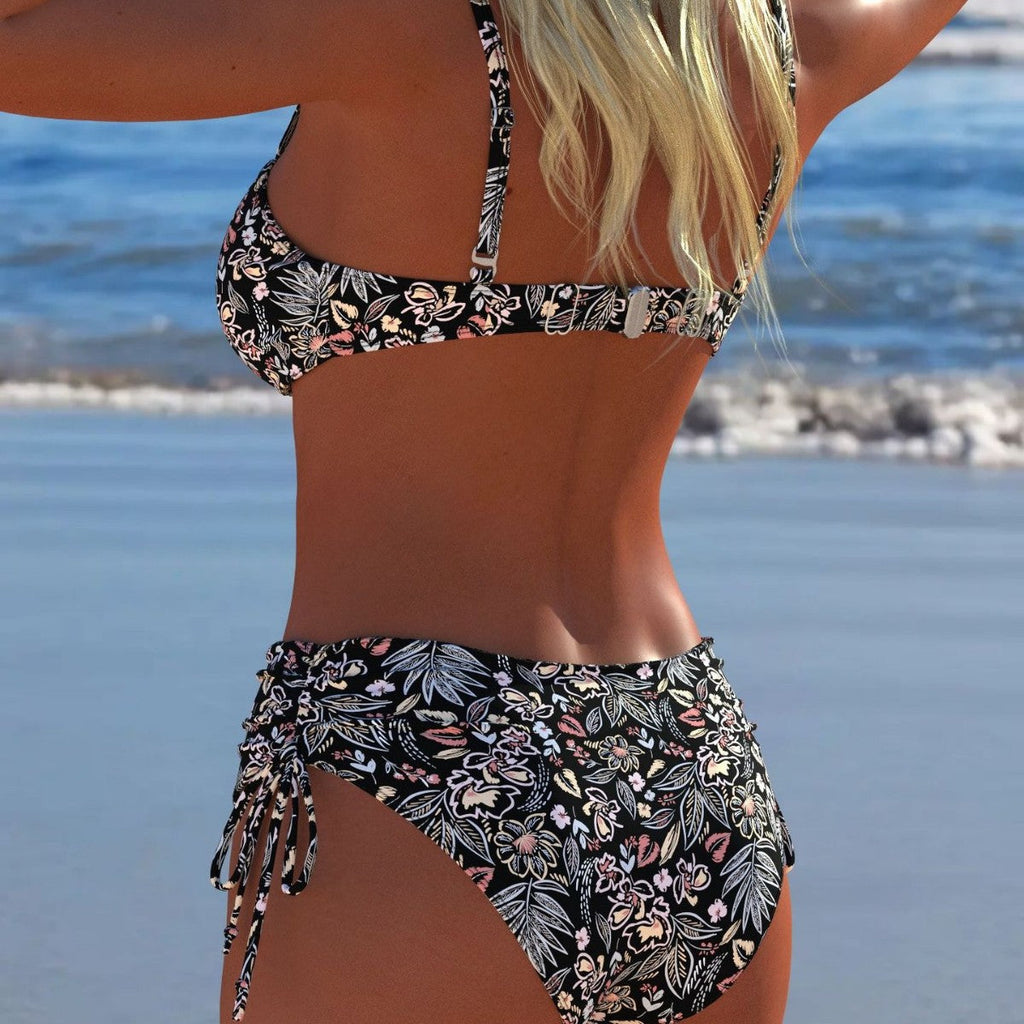 Ensemble de bikini bandeau pour femmes avec culotte taille haute et motif floral tropical R&B