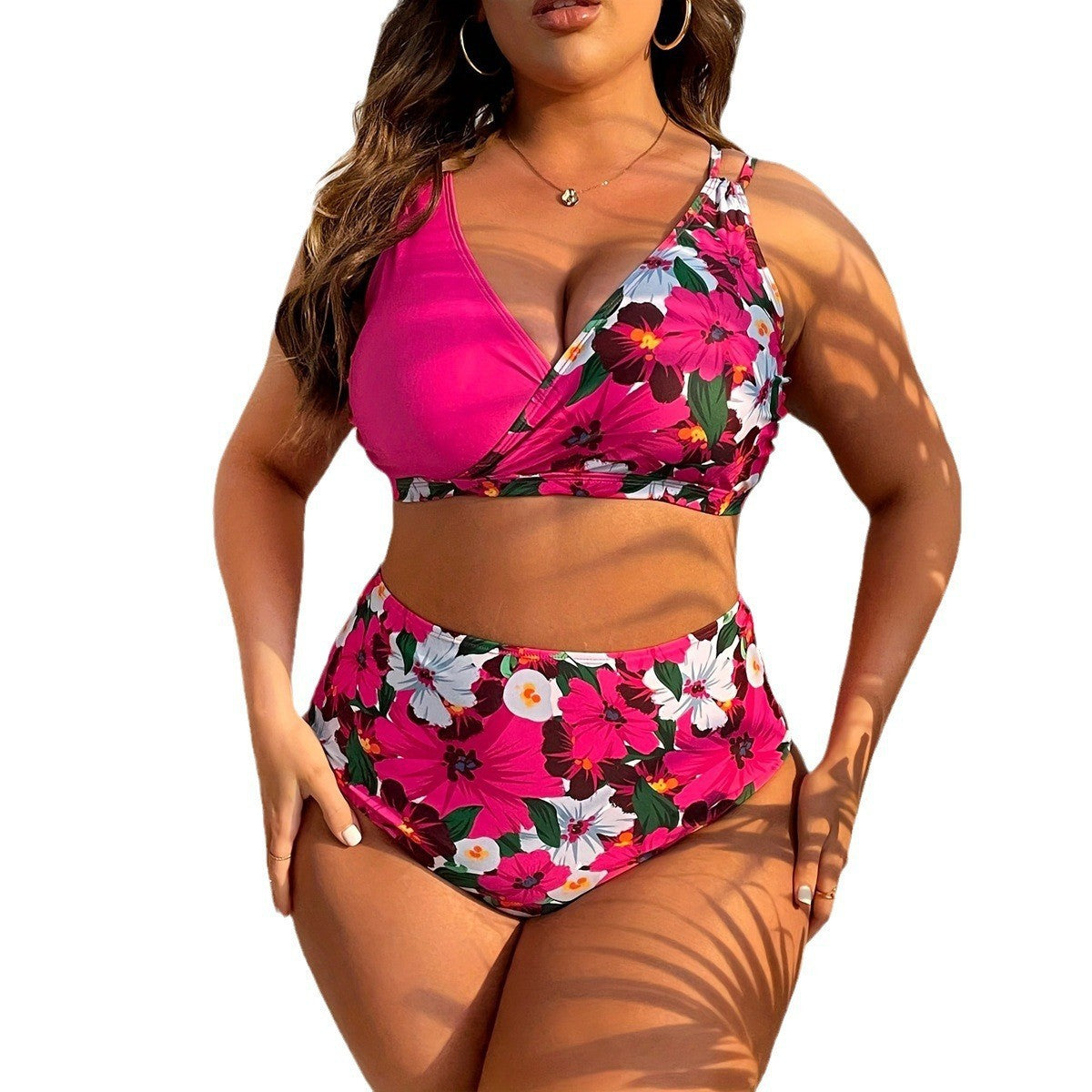Ensemble de bikini floral taille haute pour femmes avec haut à nouer R&B