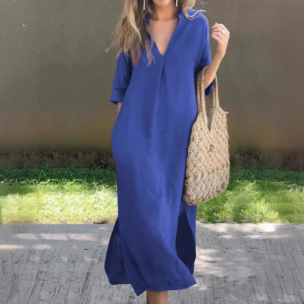 Robe maxi décontractée pour femmes avec décolleté en V caché