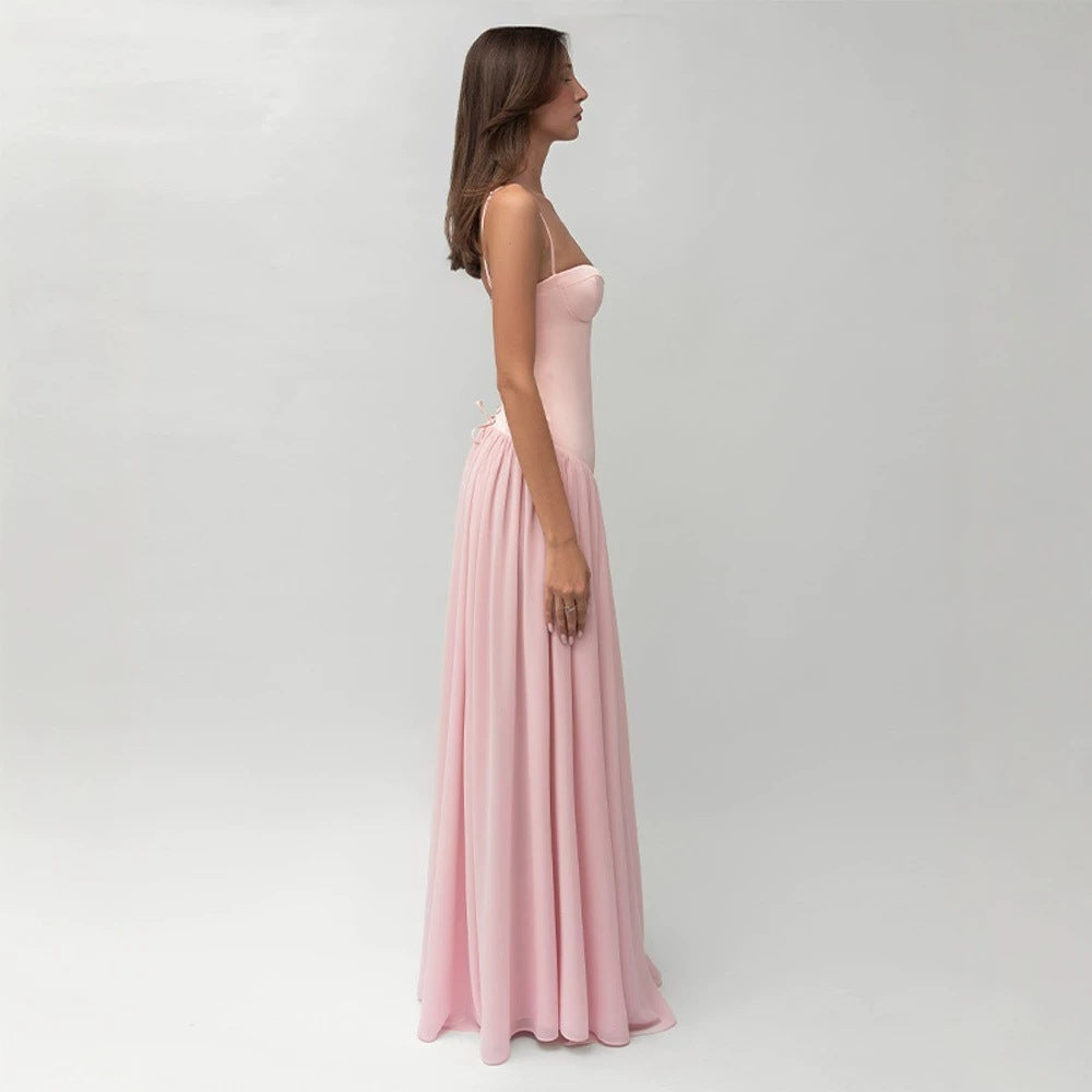 Robe de soirée bustier modelante pour femmes avec construction de corsage préformée et jupe en chiffon évasée R&B