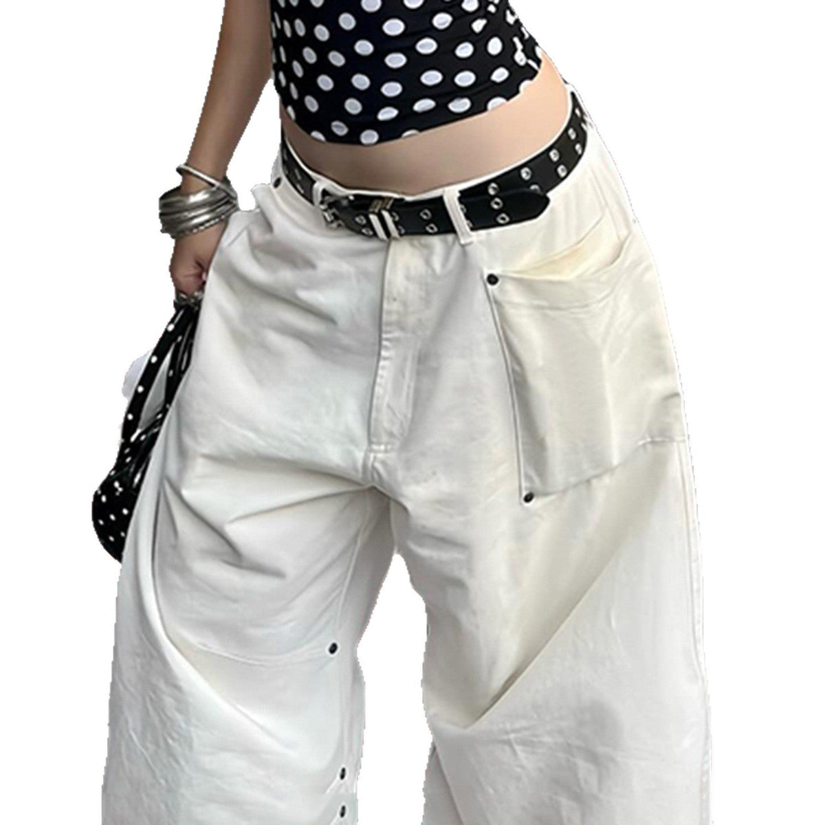 Pantalon en toile large taille haute pour femmes au style carpenter avec taille haute et poches plaquées Echo Archiv