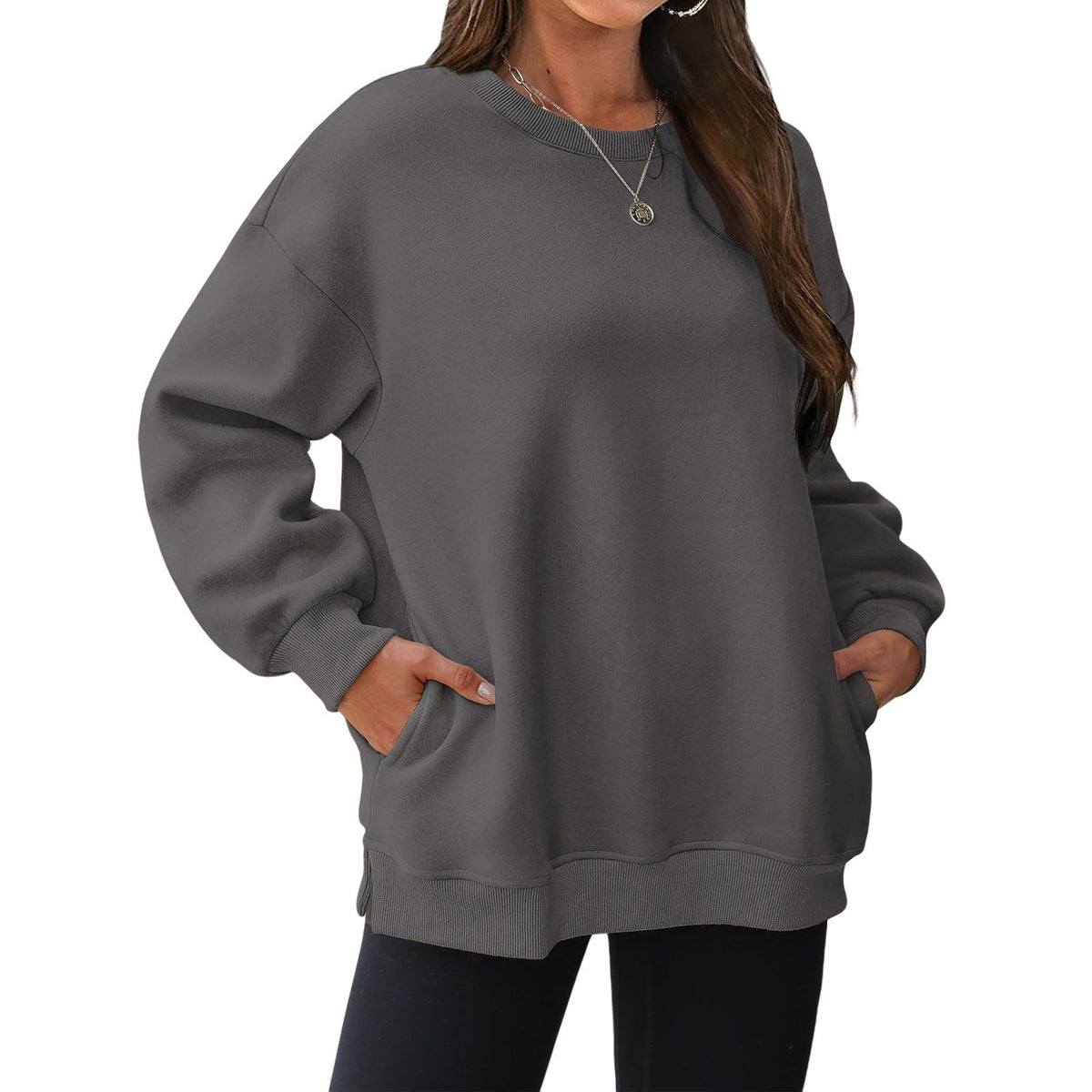 Pull-over long et oversize pour femmes avec poches latérales, bords côtelés et épaules tombantes Echo Archiv