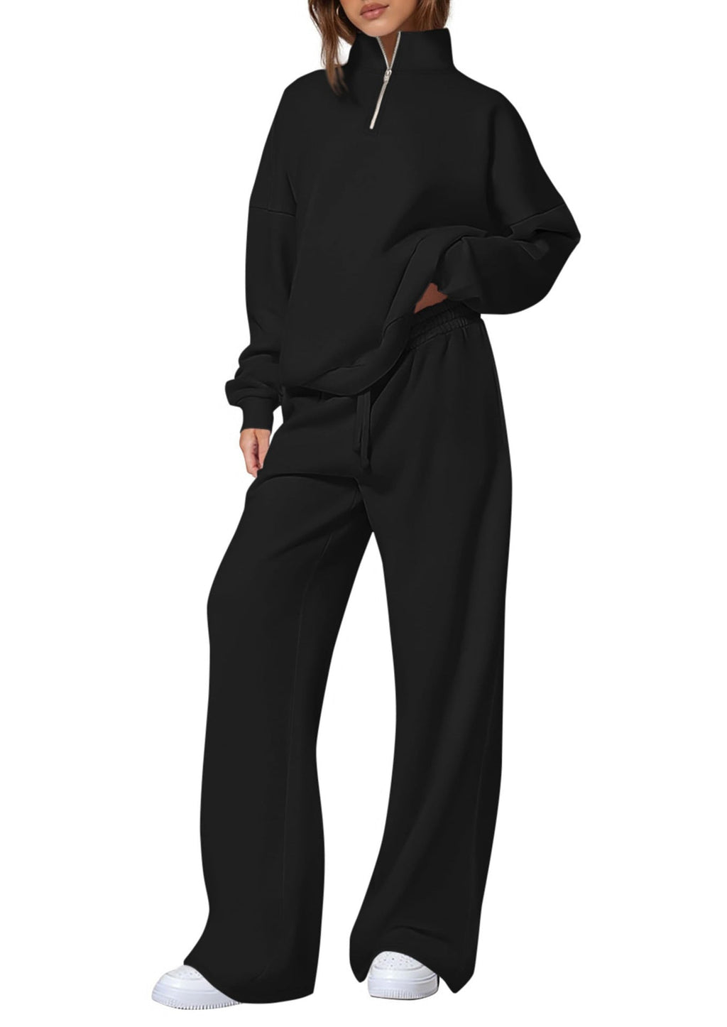 Ensemble de jogging oversized pour femmes avec col montant, demi-zip et jambes larges Echo Archiv