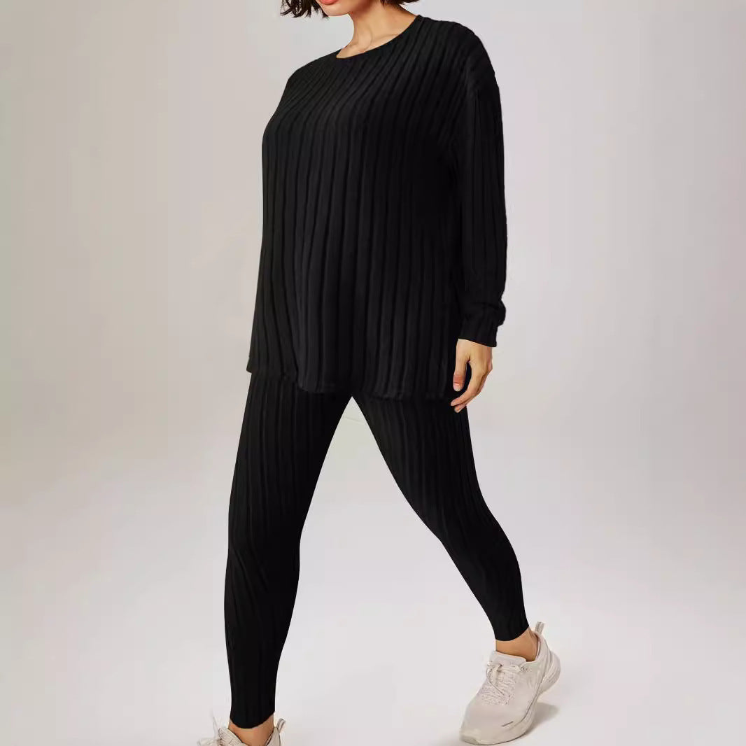 Ensemble Relax en Tricot Rippé pour Femmes avec Col Rond et Jogger Slim Echoarchiv