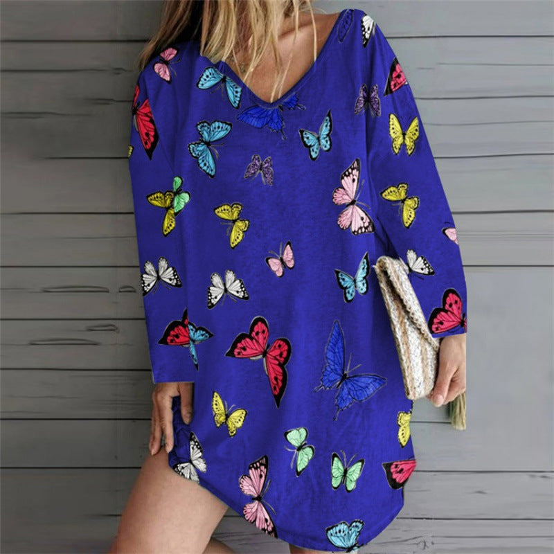 Robe tunique oversize pour femmes avec décolleté en V et imprimé papillon Echo Archive