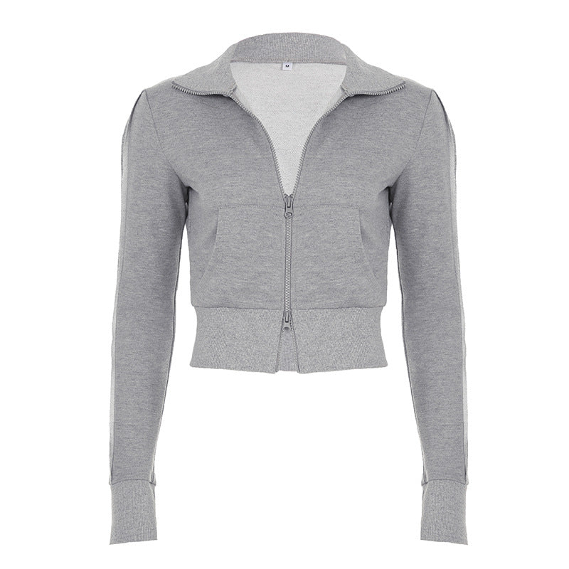 Veste cropped ajustée pour femmes avec fermeture éclair intégrale, bord élastique et impression universitaire Echo Archiv