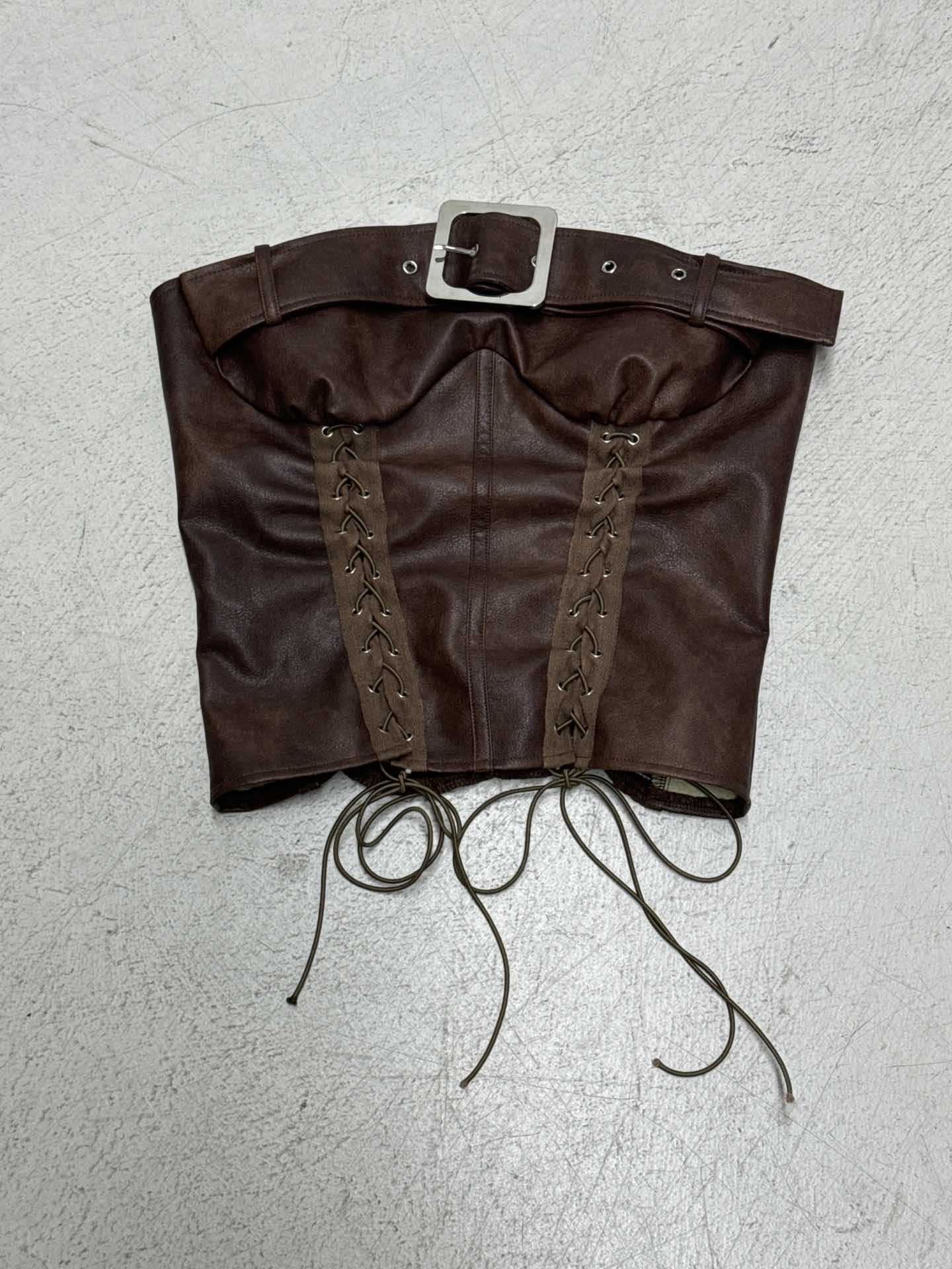 Corsage en cuir pour femmes avec détails de lacets raffinés R&B