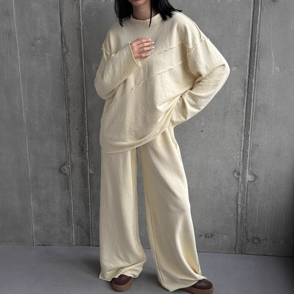Ensemble lounge oversize doux pour femmes avec coutures décoratives diagonales et pantalon palazzo extra large Echo Archive