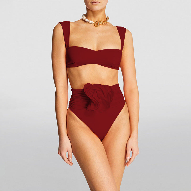 Bikini taille haute pour femmes avec détail de volants élégant R&B