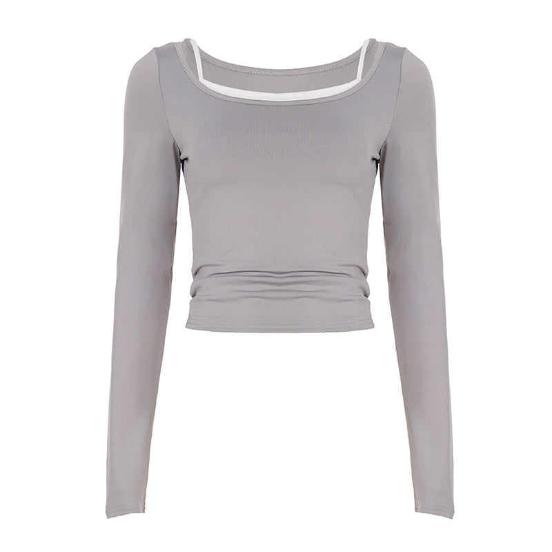 Top cropped à manches longues ajusté pour femmes avec décolleté carré et bretelles spaghetti doubles Echo Archiv