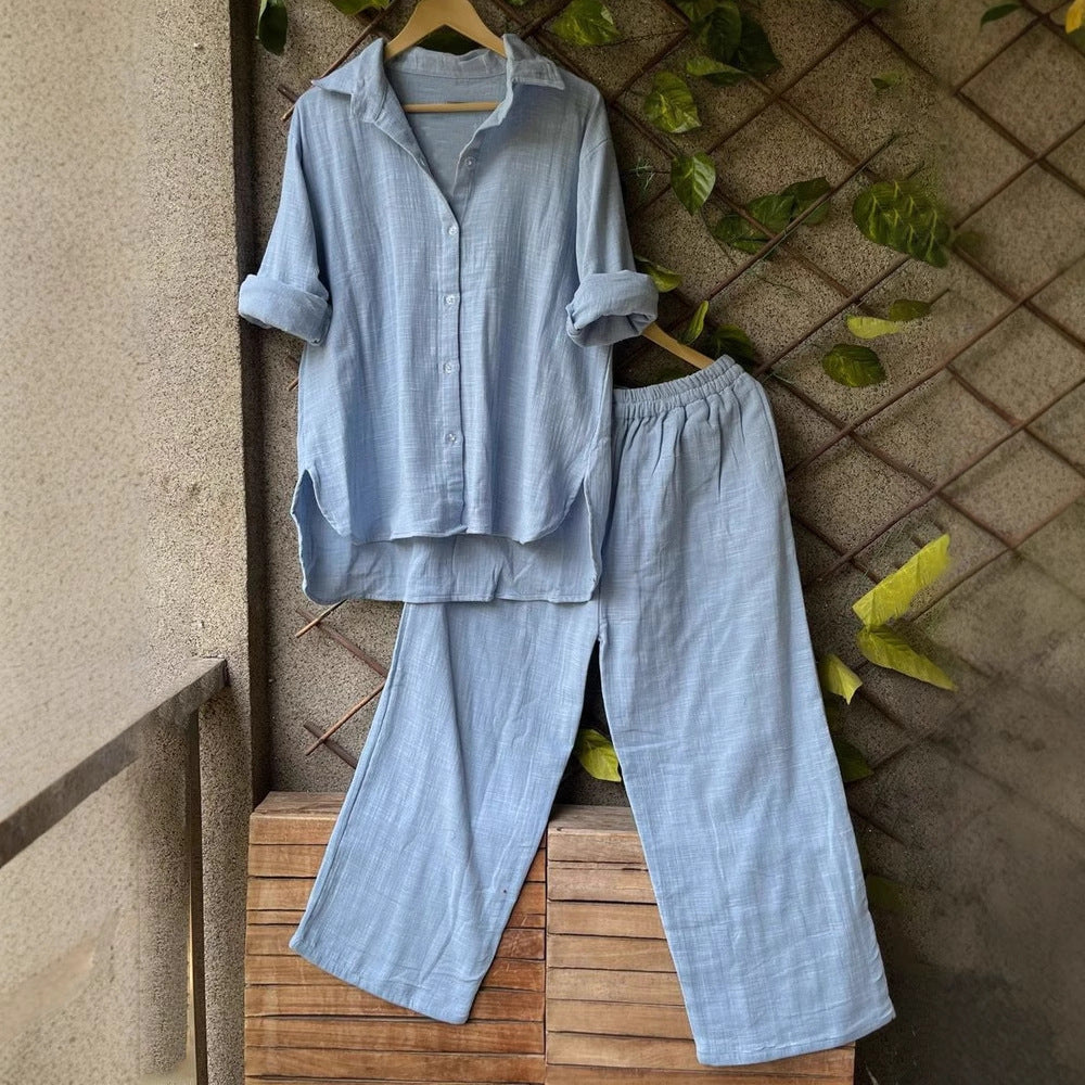 Ensemble Chemise et Pantalon en Lin Décontracté pour Femmes R&B