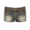 Shorts en jean pour femmes avec motif léopard et taille froncée R&B