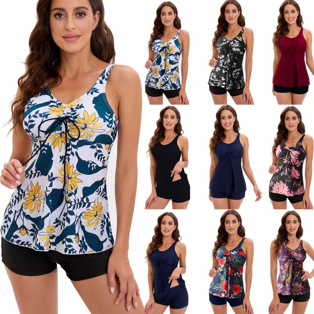 Ensemble de Tankini pour Femmes avec Imprimé Floral à la Mode et Volants R&B