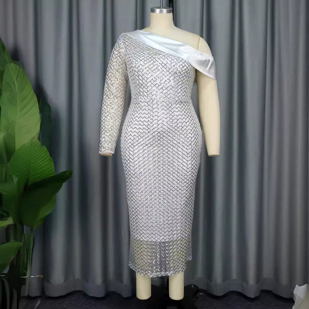 Robe de Soirée Glamoureuse pour Femmes avec Décolleté Asymétrique R&B