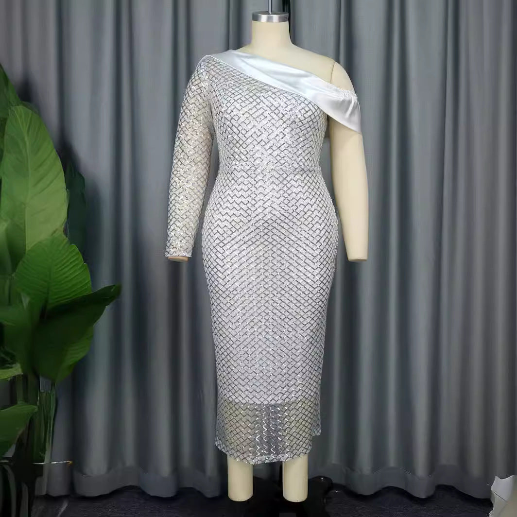 Robe de Soirée Glamoureuse pour Femmes avec Décolleté Asymétrique R&B